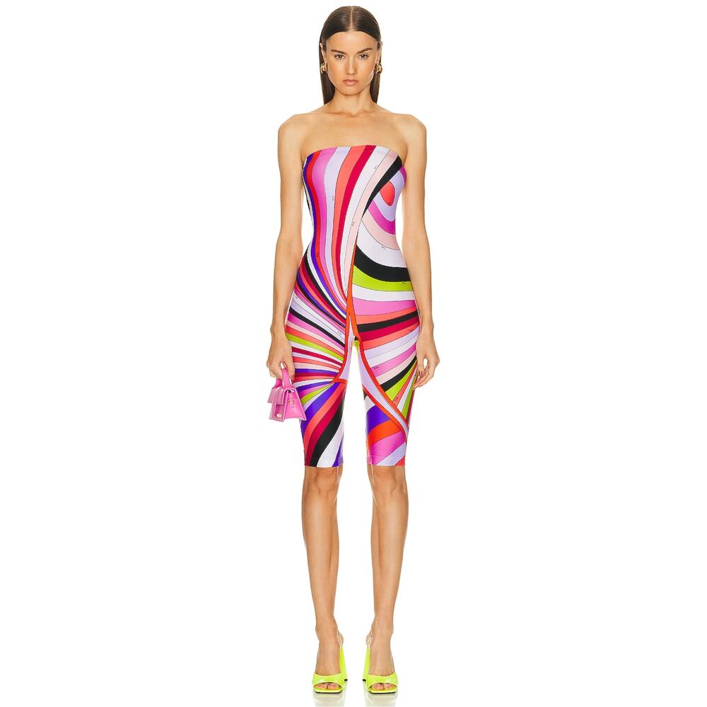 Pucci Iride print bandeau jumpsuit romper strapless M